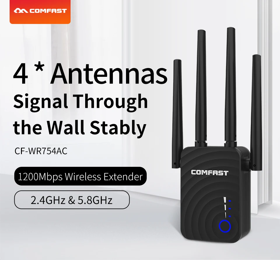 Comfast 1200Mbps 4 Antenna WiFi Range Extender Wireless Repeater Dual Band Wifi Signal Amplifier Booster Router CF-WR754AC | Компьютеры и
