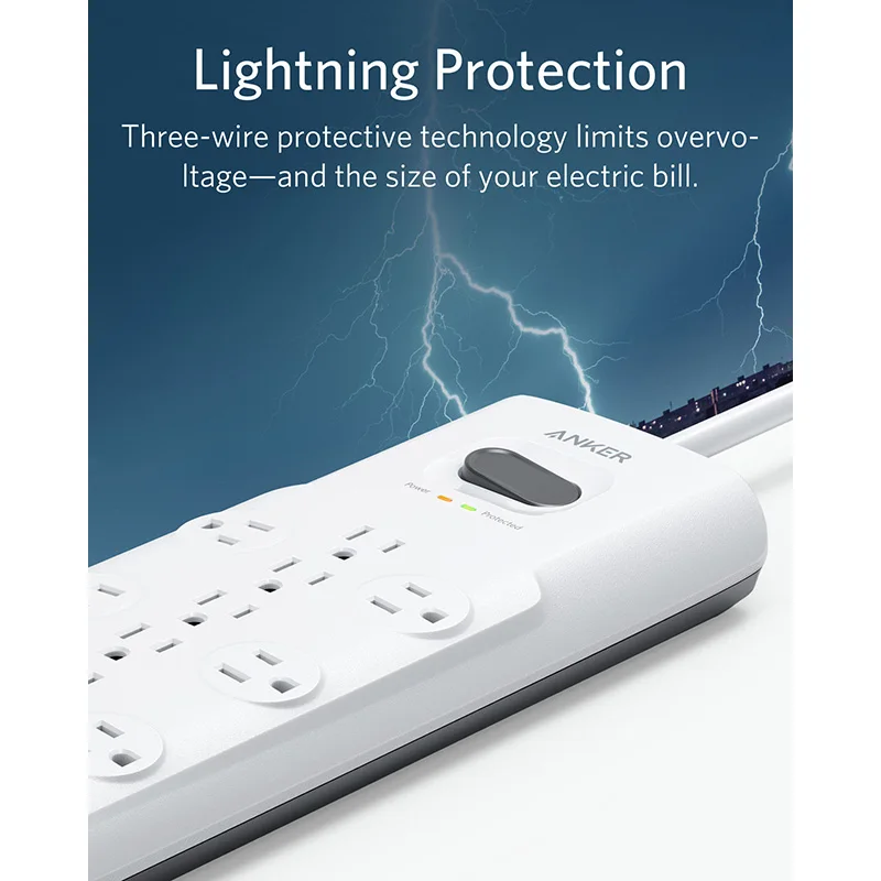 Anker 12 розеток и 3 USB порта с плоской вилкой удлинитель питания удлинителем 6 футов