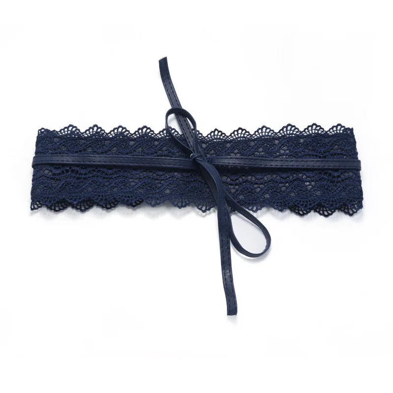 Navy Blue Черный, белый, широкий корсет, кружевной пояс, женский, Завязывающийся пояс Obi Cinch, ремни для женщин, свадебное платье, поясной ремень, 220 см - Цвет: Navy Blue