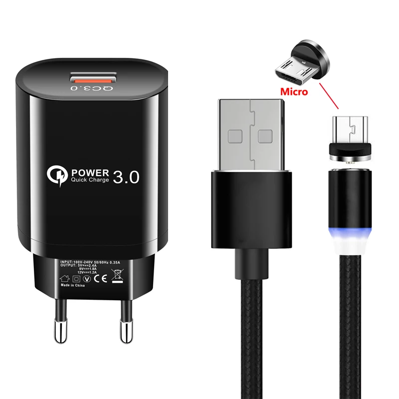 Магнитный кабель Micro USB QC 3 0 быстрое зарядное устройство для Huawei Y5 Y6 Y7 Y9 2019 Redmi Note 4 5