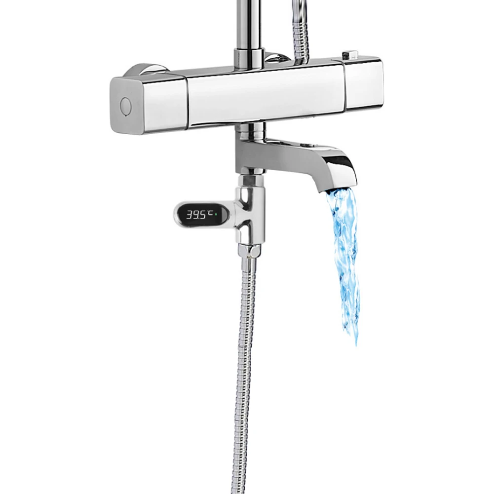 

LED Digital Thermometer Bathroom Shower Faucets 360 Rotate Real-Time Temperature Monitor