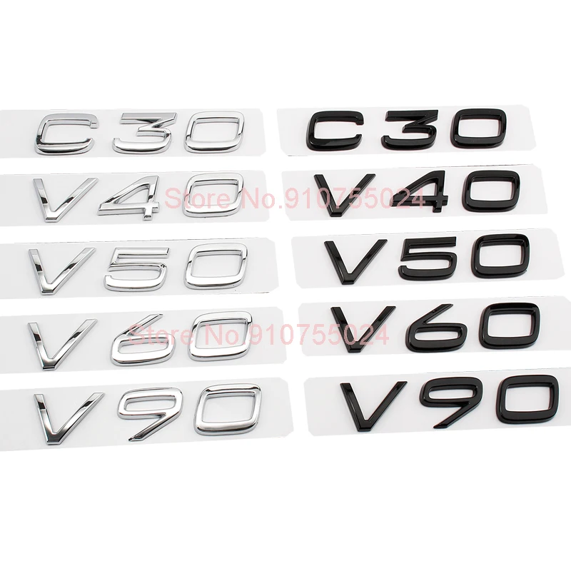 

Nameplate Logo Sticker C30 C40 C50 C60 C70 C80 C90 V30 V40 V50 V60 V70 V80 V90 Car Trunk Letters Emblem for VOLVO Black Chrome