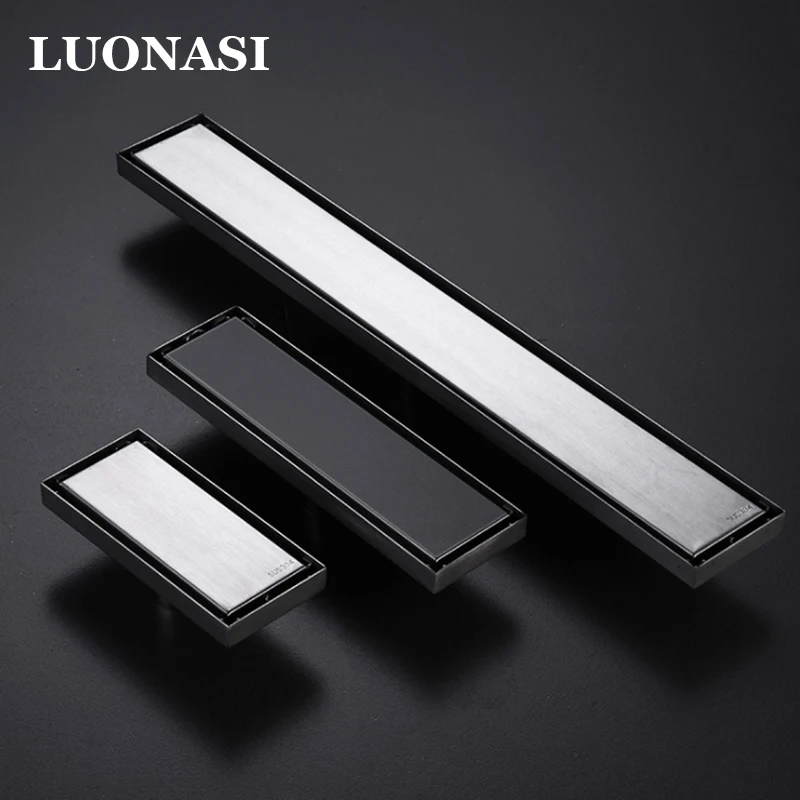 

Stainless Steel Linear Long Shower Drain Bathroom Odor-resistant With Tile Insert Grate Black Invisible Floor Drain