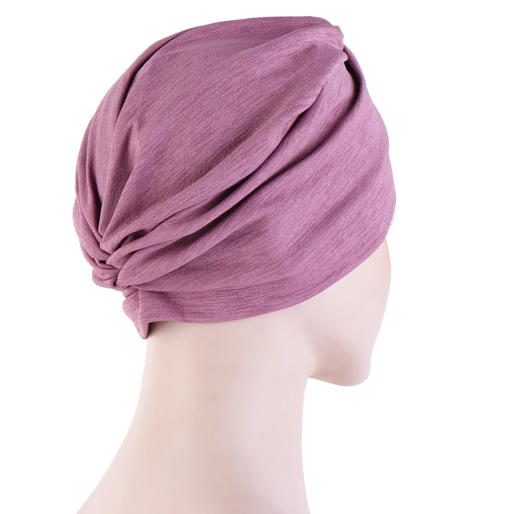 

Muslim Indian hat Women Elastic Bamboo Hemp Forehead Pleated Turban Hijab Islamic Chemo Cap Ladies Head Wrap Head Scarf 6Color