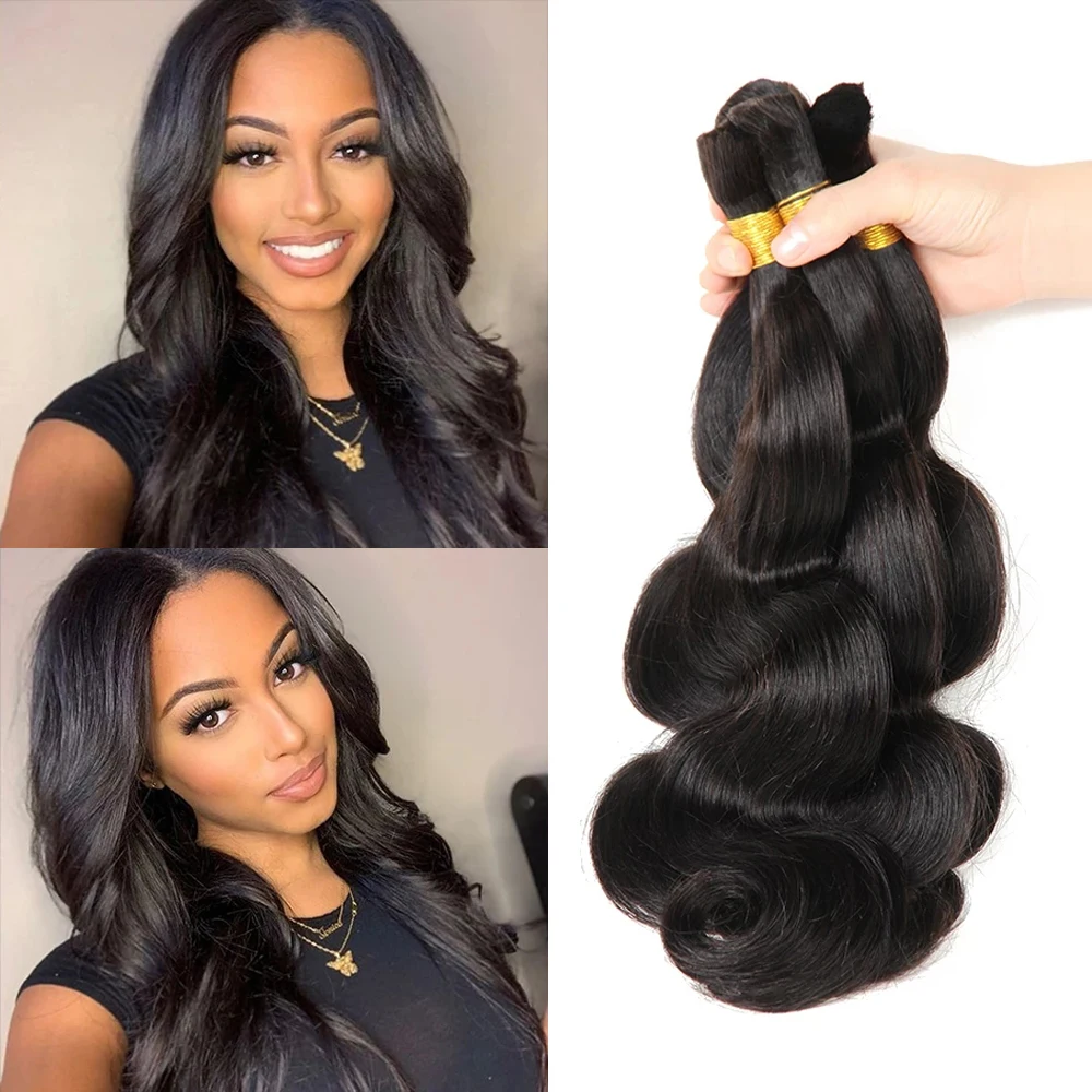 Peruvian Human Hair Bulk for Braiding Body Wave Remy Hair Extensions No Weft Hair Bundles 3 Pcs/lot  Natural Black For Women