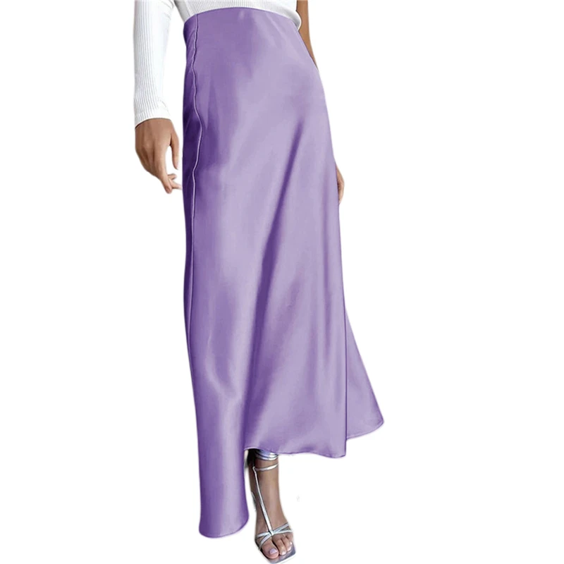 

Hirigin 2021 женская одежда Y2k, элегантная Офисная Женская атласная юбка миди с высокой талией, однотонная трапециевидная расклешенная длинная ю...