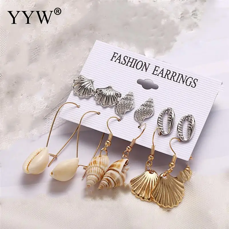 Комплект женских серег-подвесок 6 парт/компл. Висячие золотистые украшения в виде