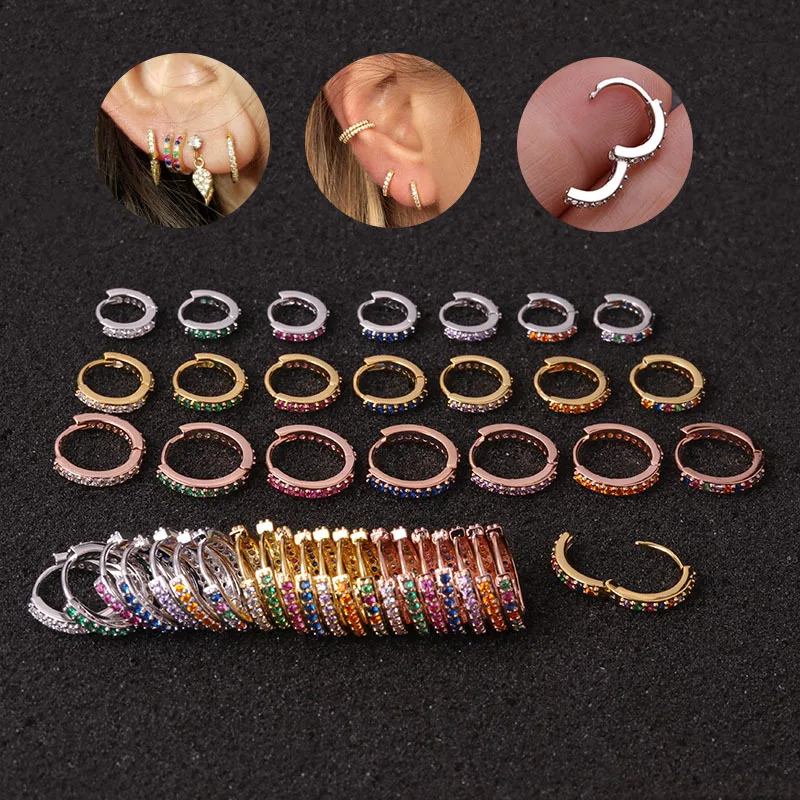 

1pc 6mm/8mm/10mm Multicolor Cz Hoop Cartilage Earring Helix Tragus Daith Conch Rook Snug Ear Piercing Jewelry