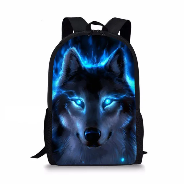 Custom pattern Kids School Bags Animal wild wolf Printing Backpack Wolf Pattern Book Boys Cool Bag | Багаж и сумки