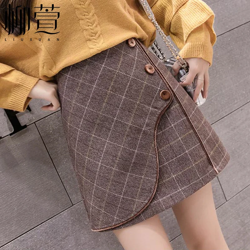 

2020 new autumn and winter high waist temperament fashion short skirt plaid skirt