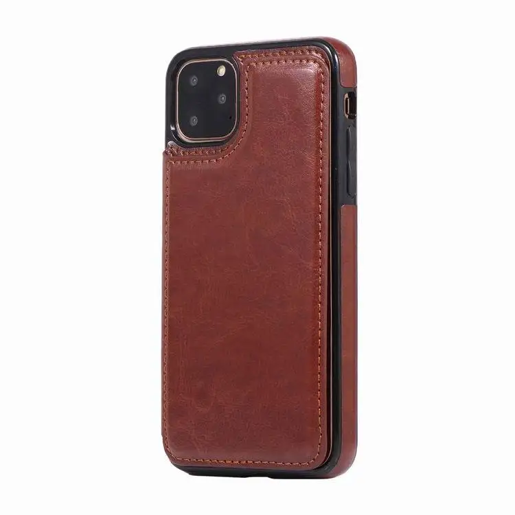 Crazy horse leather phone case for iphone 11 11pro max crazy horse leather iphone x xs xr max bracket leather case 6 7 8 plus - Цвет: brown