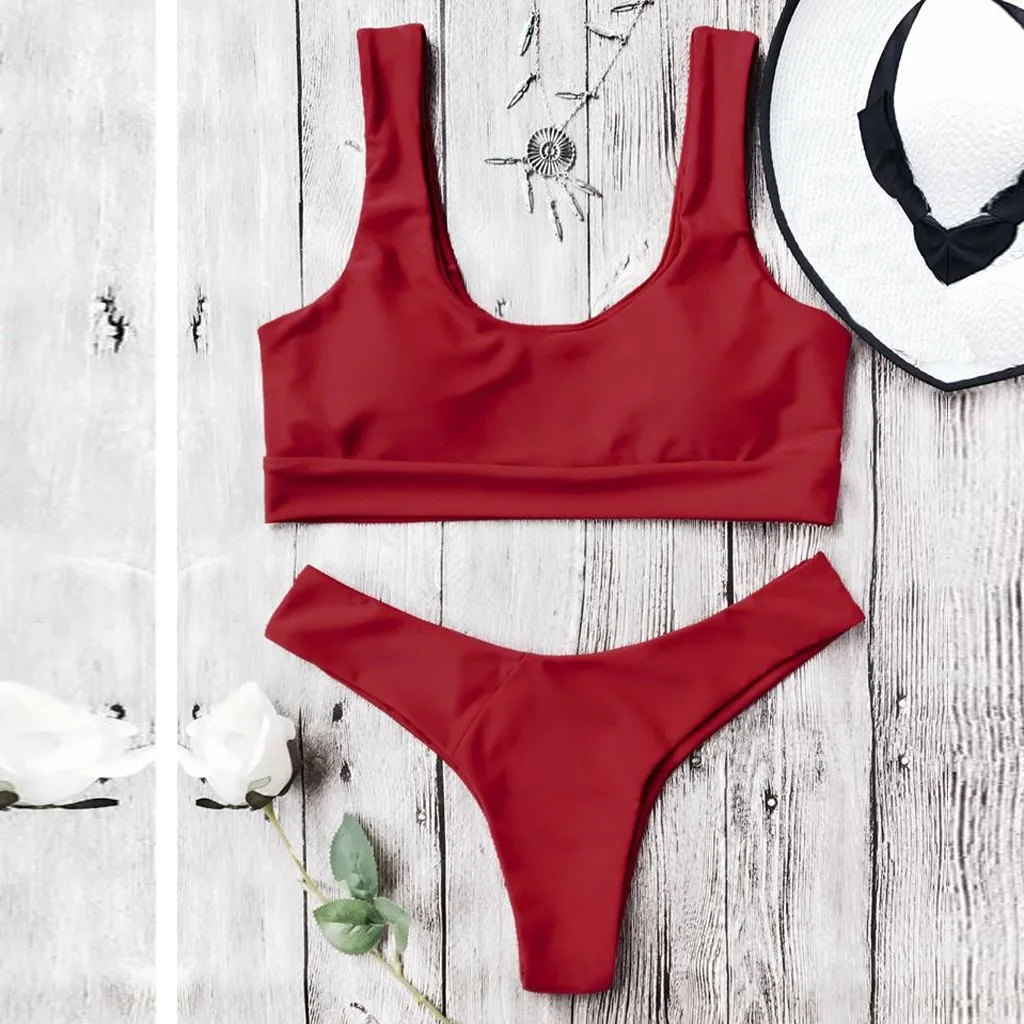 

2021 Bikinis Set Fashion Women Sexy Pure Color Push-up Padded Swimsuit Beachwear Two Piece Bikini 5S