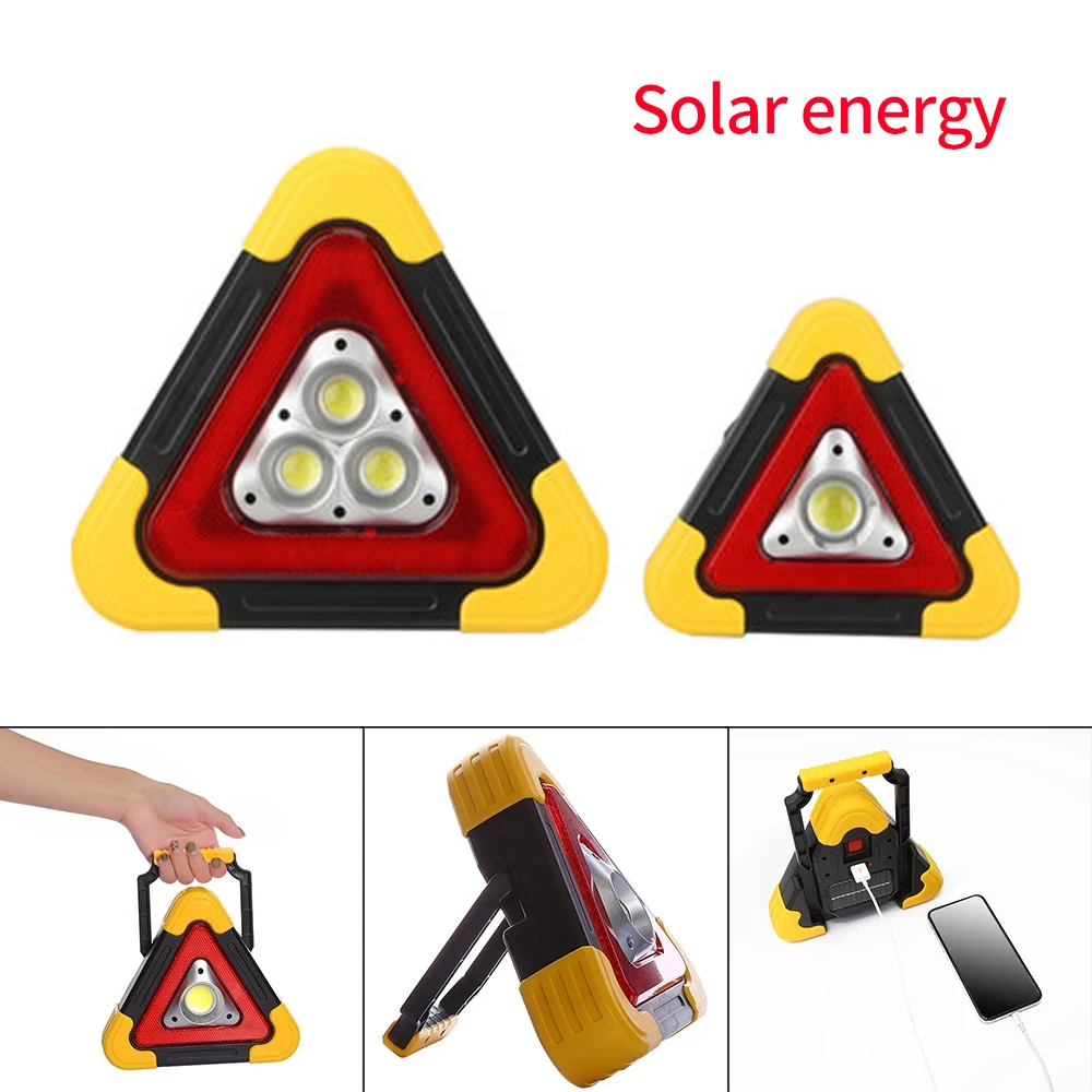 Car Portable Triangle Warning Light LED Solar Powered Emergency Traffic Light Barricade Safety Sign Reflective Emergency Light