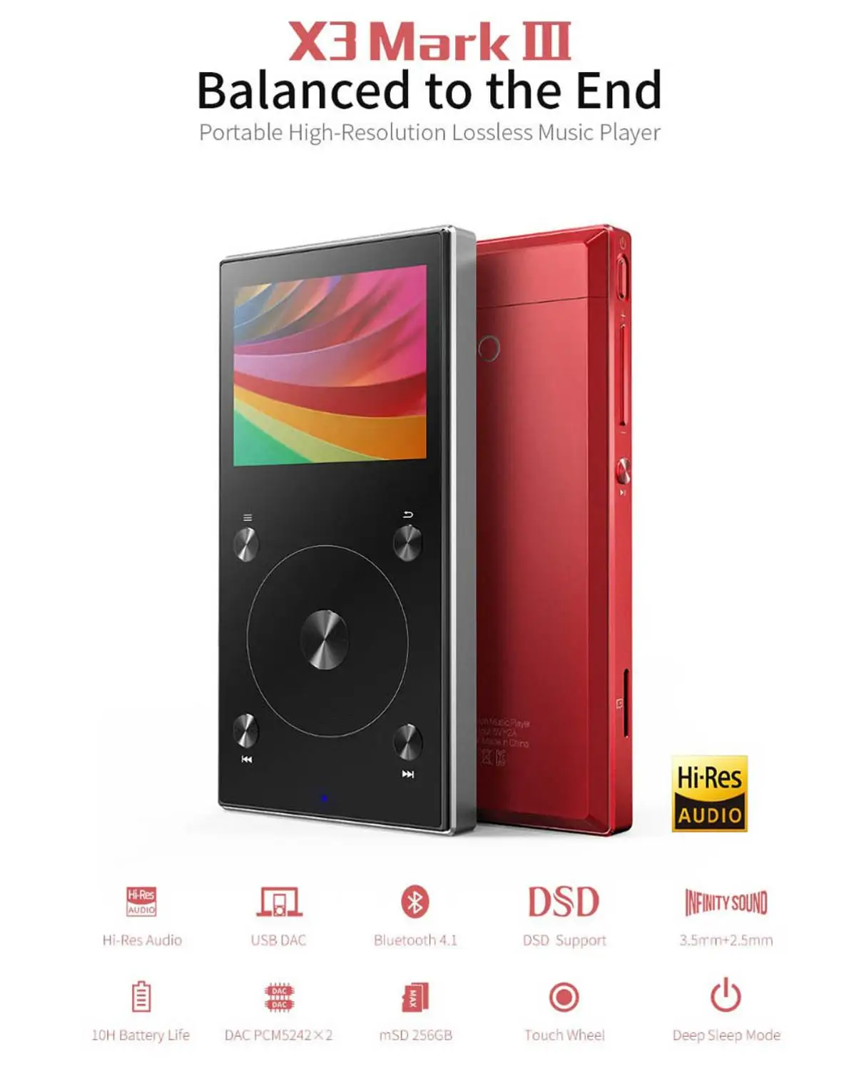 FIIO X3 Mark III Hi Res Portable High Resolution lossless MP3 Music Player Bluetooth 4.1 DSD USB DAC Balanced 2.5mm X3III III|MP3-плееры| |