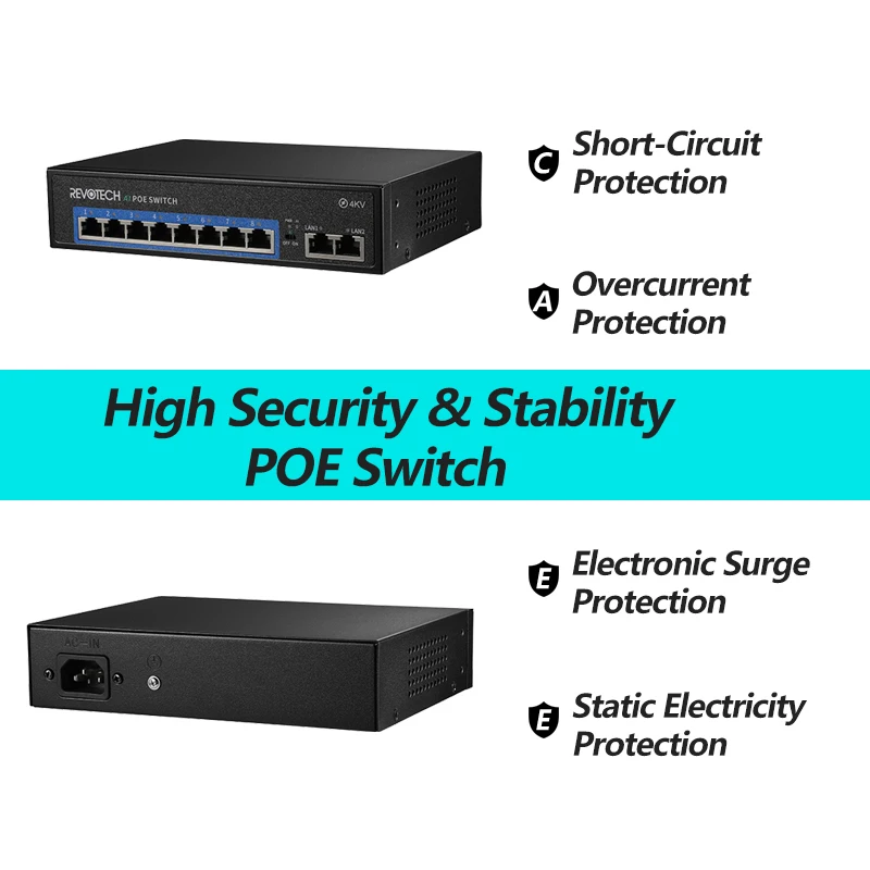 Коммутатор POE IEEE802.3af 8 + 2 портов 10/100 м 120 Вт 48 В|Коробки передач и кабели| |