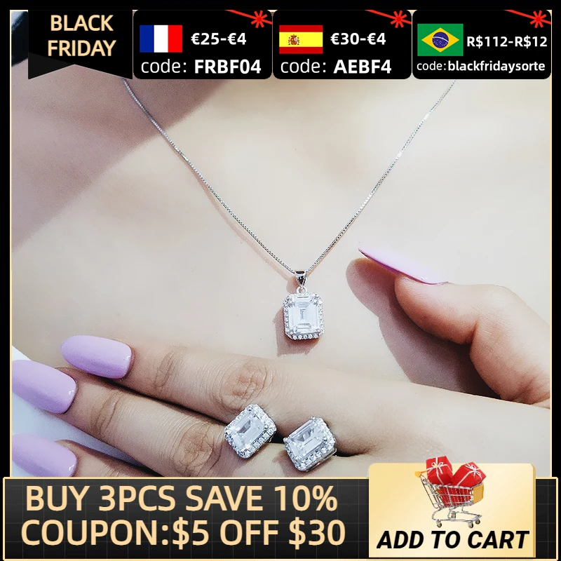 

2pcs Pack ]Trendy Round Crystal 925 Sterling Silver Jewelry Set For Wedding Drop Earring Necklace ]Women Jewelry Gift J4749