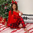 Женский пижамный комплект с рождественским принтом, хлопковая одежда для сна, длинные брюки в клетку + юбка на одно плечо, женская одежда, пижама 5XL