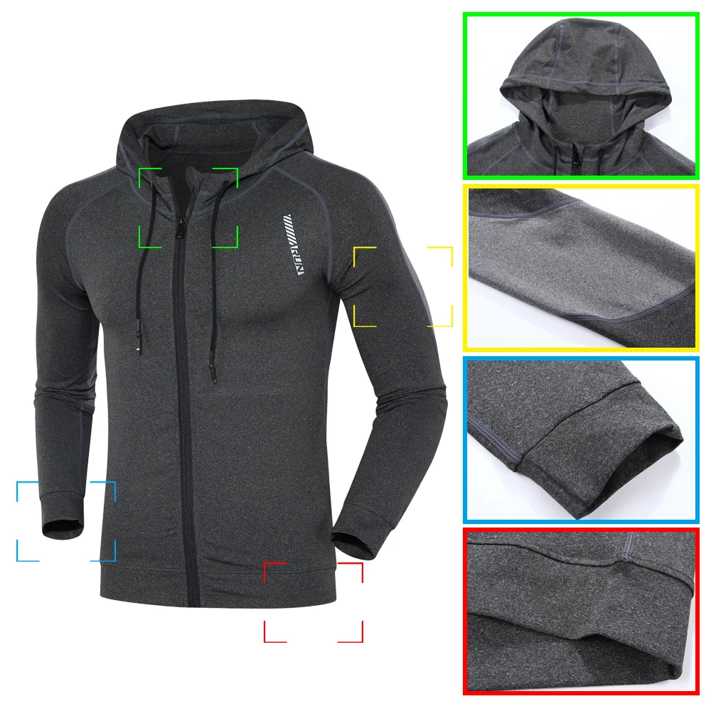 Спортивные куртки Для мужчин работает пальто Фитнес с длинным рукавом капюшоном