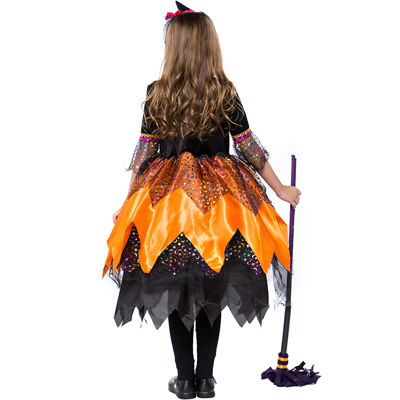 

Orange Pumpkin Witch Costume Cosplay For Kids Halloween Costume For Children Carnival Performance Party Dress Suit