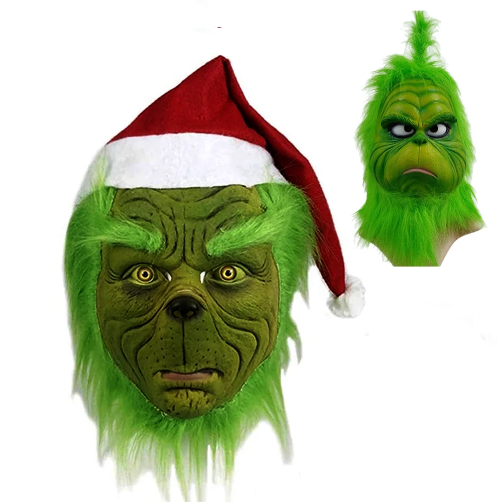 

Christmas Masks Geek Stole Christmas Cosplay Mascarillas Latex Face Masques With Hats Halloween Carnival Party Props