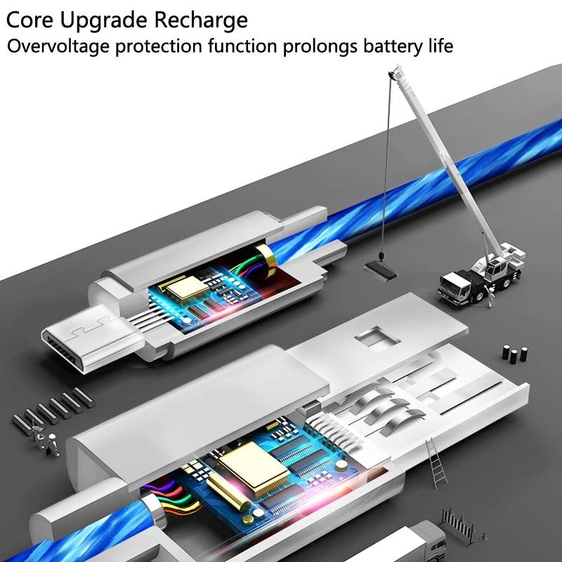 Автомобильный светящийся USB-кабель светодиодный быстрой зарядки и передачи