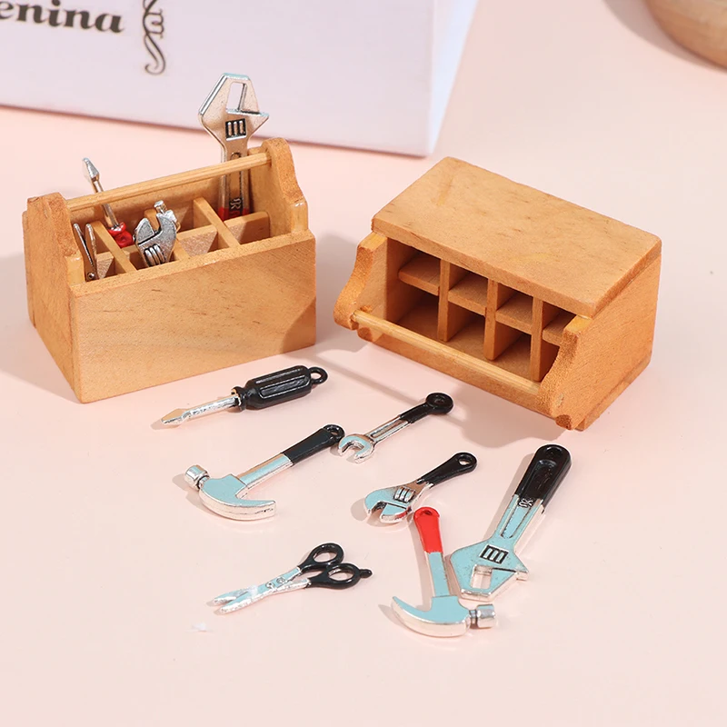 

1 набор миниатюрных инструментов для ремонта, модель ящика для инструментов, игрушки для 1/12 украшения кукольного домика