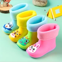 kids rain boots winter girls boys pvc cartoon animal toddler water boots plus velvet keep warm waterproof non slip rainboots