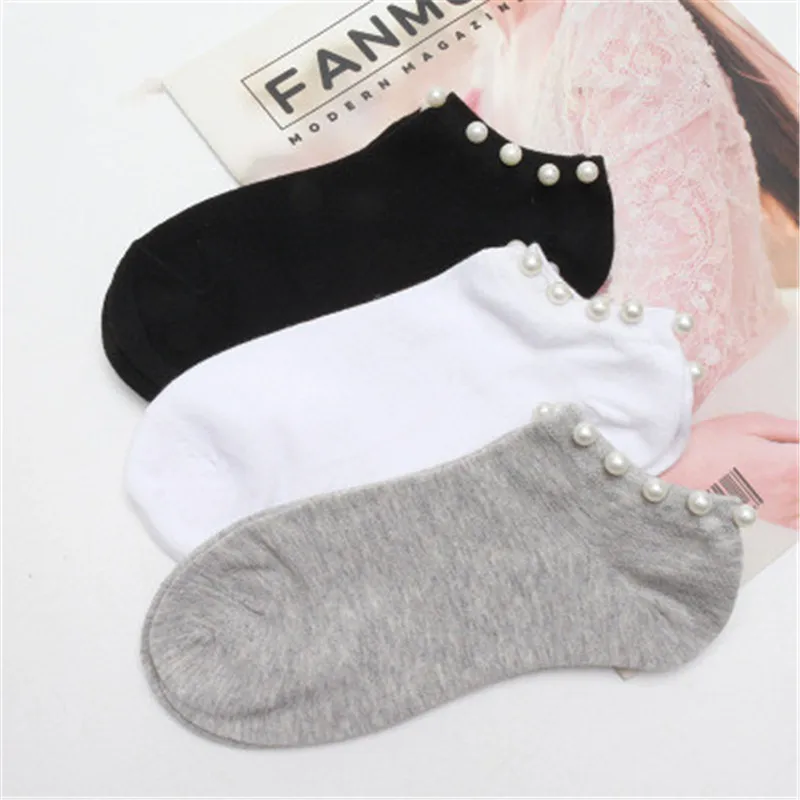 1 пара летних удобных женских Хлопковых Носков ярких цветов с имитацией жемчуга