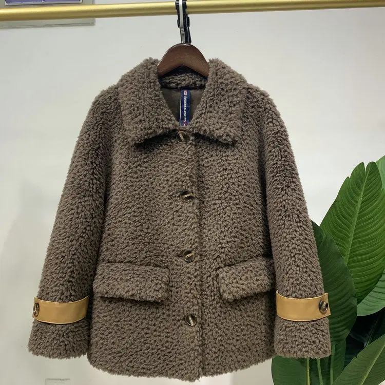

Winter Women Genuine Wool Fur Coat Turn Down Collar Sheep Shearing Coat Lady Warm Fur Coats Jacket Fashion Parka Q260