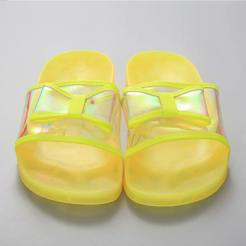 Тапочки женские домашние на плоской подошве ПВХ с бантиком кристаллы