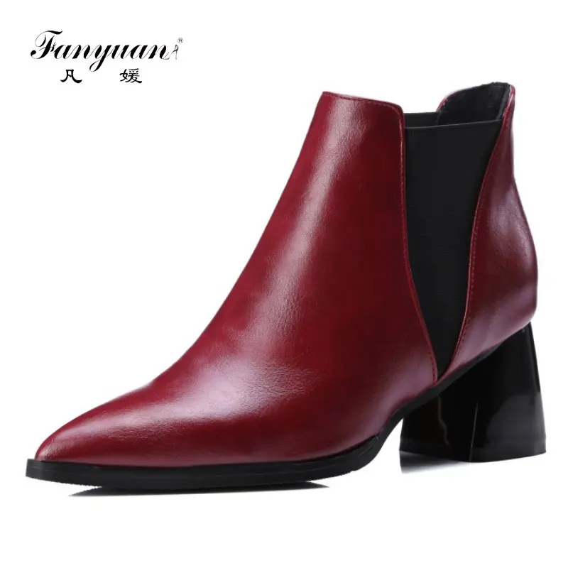 

fanyuan Plus Size 33-48 High Quality Elegant Chelsea Boots Women Ankle Boots Pointed Toe Black Boots Female Shoes Woman