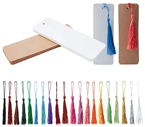 

40Pcs Kraft Paper Blank Cardstock Bookmarks with 80Pcs Colorful Tassels for Projects Bookmarks and Gifts Tags (5.5 by 1.8 Inch)