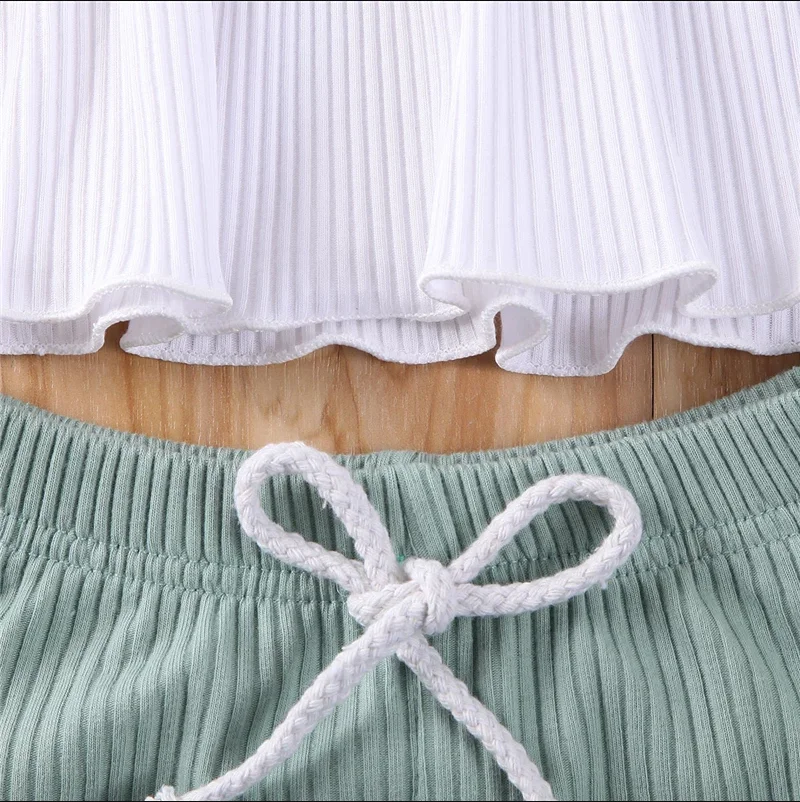 

0-24M Baby Summer Clothing Toddler Newborn Baby Girls Clothes Set Sleeveless Knitted Shirt Top Bottoms Shorts 2Pcs Ribbed Outfit