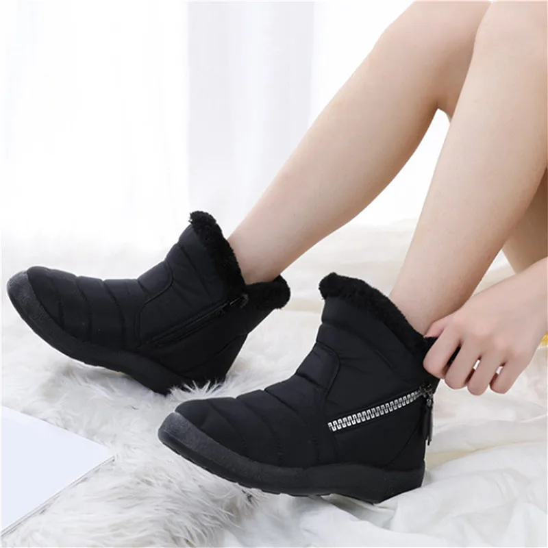 

Women Boots 2021 New Winter Boots For Lady Waterproof Warm Snow Zipper Ankle Boots Low Heels Winter Shoes Female