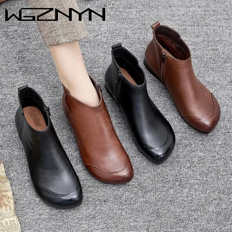 

2021 NEW Large Autumn New Retro Women Shoes Grandmother Comfortable Shoes Flat Ankle Boot Black Booties National Botas Mujer