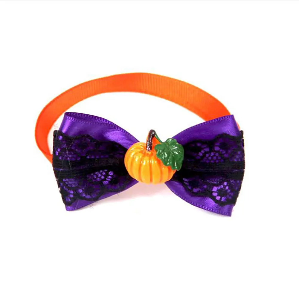 

8pcs/pack Adjustable Dog Cat Pumpkin Bow Ties Collar Colorful Printed Pattern For Halloween Festival Pet Grooming Accessories