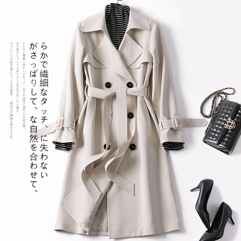 

Coat Spring Trench Autumn Long Women Fashion Classic Double Breasted Sashes High quality Windbreaker Casual Business Outerwear