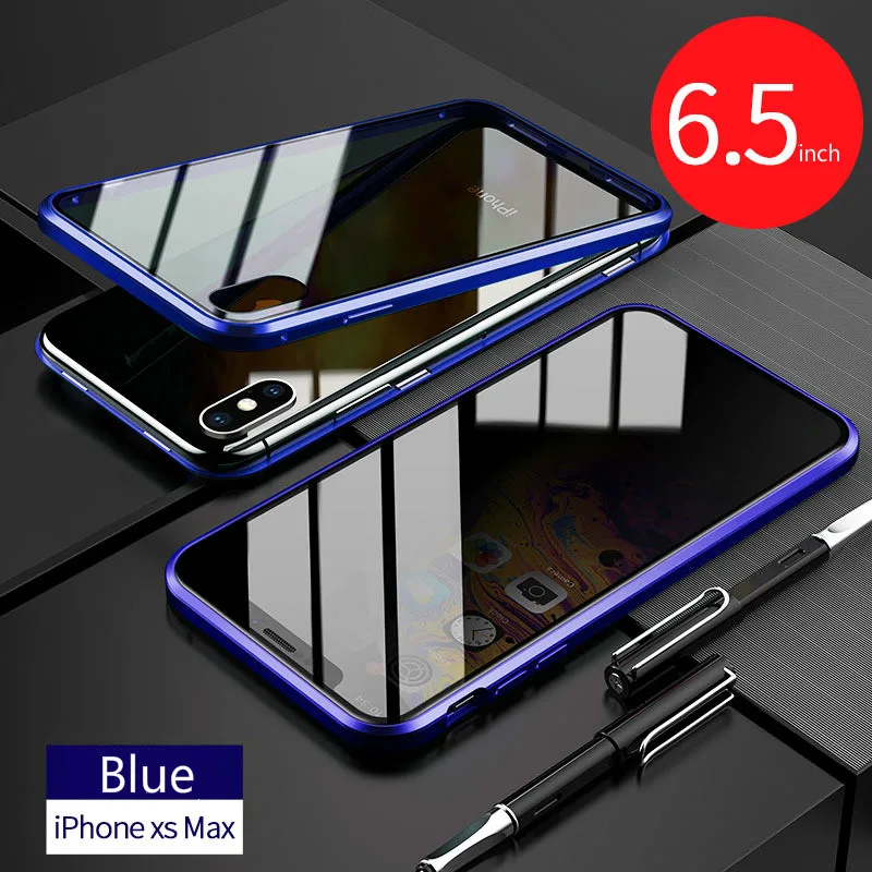 Blue Для iPhone XS MAX анти-открытый чехол для телефона XR Магнитная Адсорбция двойное стекло в рамке i7 8P защитный чехол - Цвет: Blue