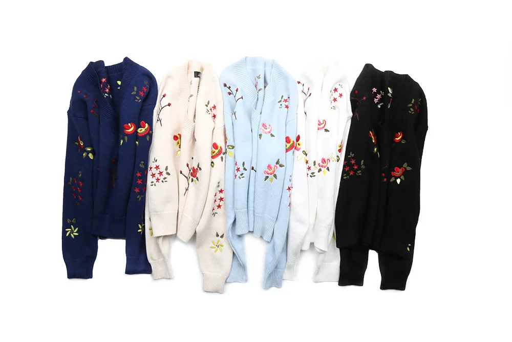 Женский вязаный свитер в стиле ретро свободный с длинным рукавом и v-образным