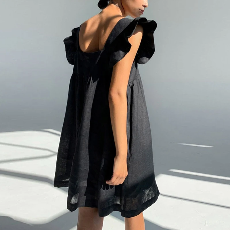 

2021 Women Summer Sexy Dress Square Neck Solid Color Sexy Women Cute Dress Elegant Women Clothes Vestidos