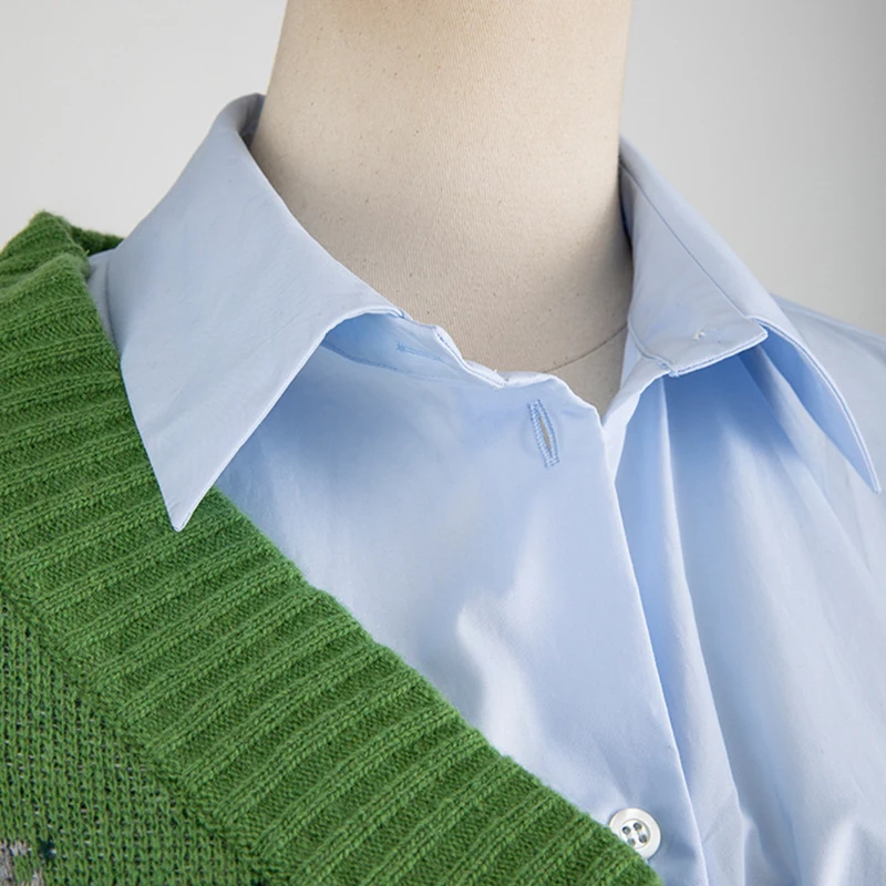 Женская трикотажная блузка в стиле пэчворк Повседневная Свободная рубашка