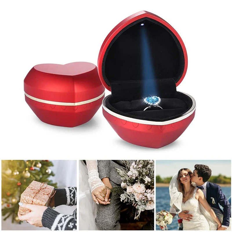 

Heart shaped LED light proposal ring box jewelry box jewelry packaging jewelry box single ring box LED light wedding ring box