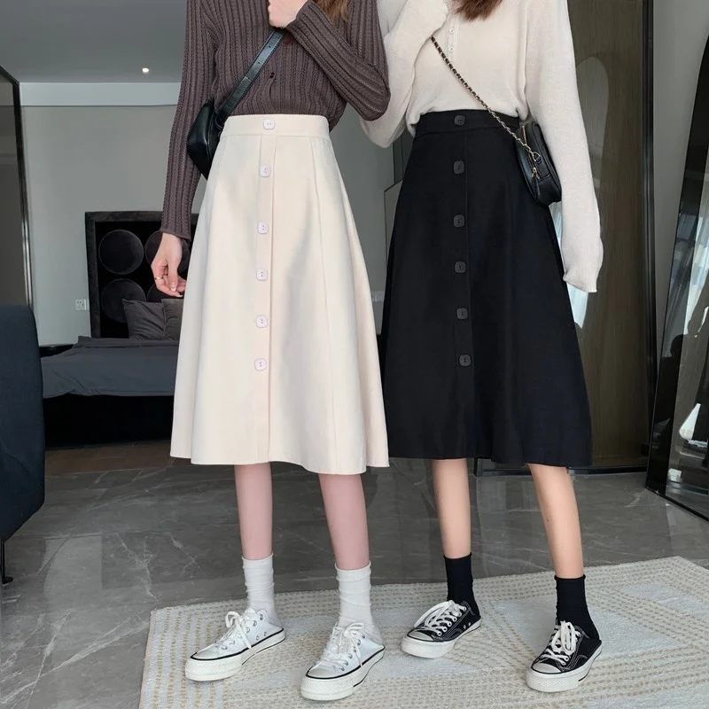 Новинка весна-осень 2021 универсальная тонкая юбка средней длины на пуговицах