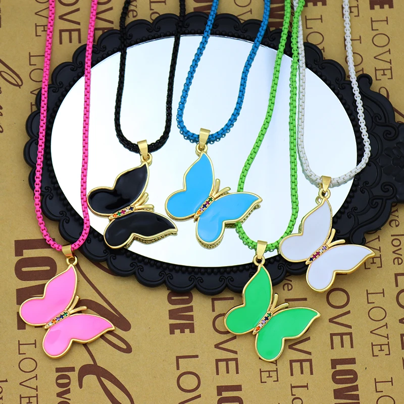 

Multicolor Butterfly Enamel Necklace for Woman Girls Thin Chain Choker Sweet Insect Trend Jewelry collares de colores