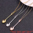 Комплект из 2 предметов, модный очароватеьлный с Маленькая чайная ложка Форма кулон ожерелье с украшением в виде короны для женщин 3 Цвет креативный мини длинная цепь, ювелирные изделия