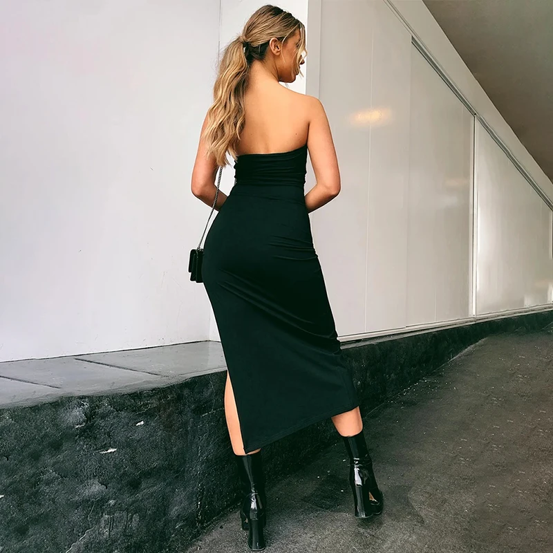 

Summer Party Dress Women Off Shoulder Strapless Sexy Women Dress Sleeveless Straight Long Bodycon Dress Backless Casual