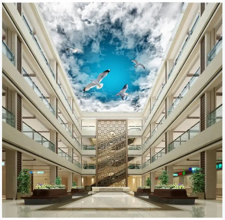 Пользовательские фото обои 3d потолок Настенные для стен 3 d синее небо белые