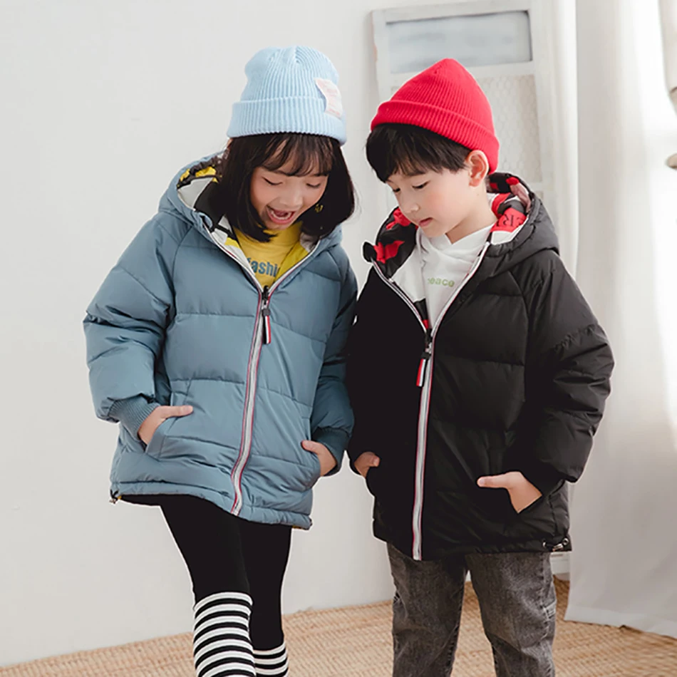 2020 Kids Winter Coats Double-Sided Down Jacket Hooded White Duck Parkas Camouflage Boys And Girls Korean Cartoon Coat | Детская одежда