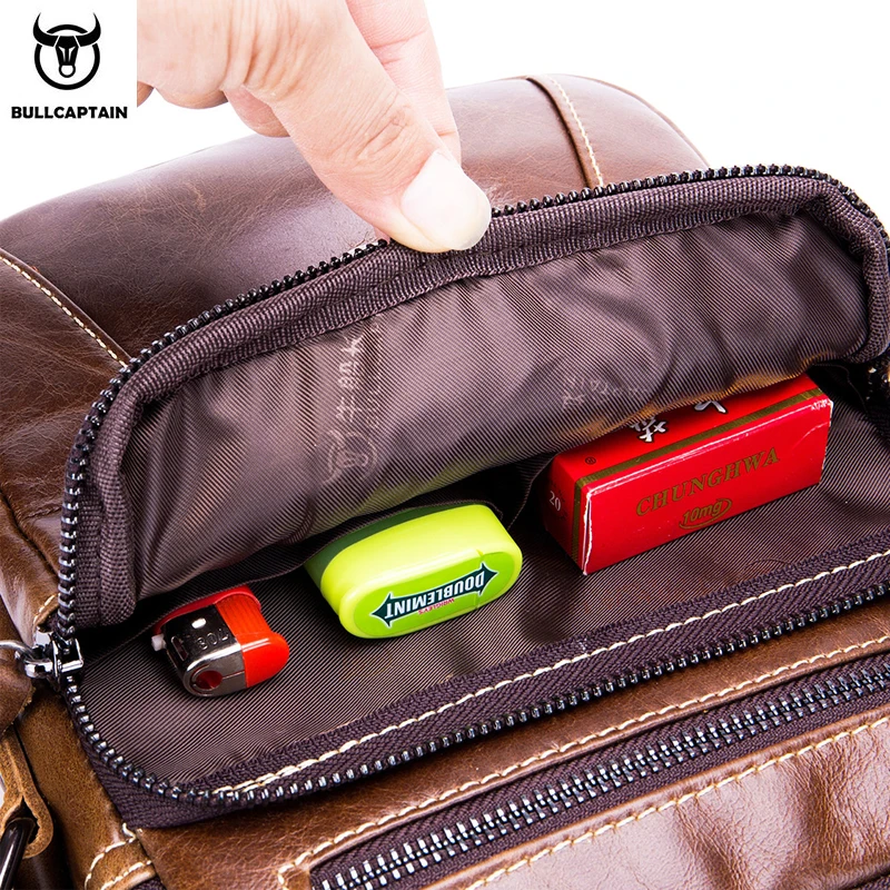 BULLCAPTAIN Men's first layer cowhide one-shoulder messenger bag retro cowhide bag multifunctional medium and small bag