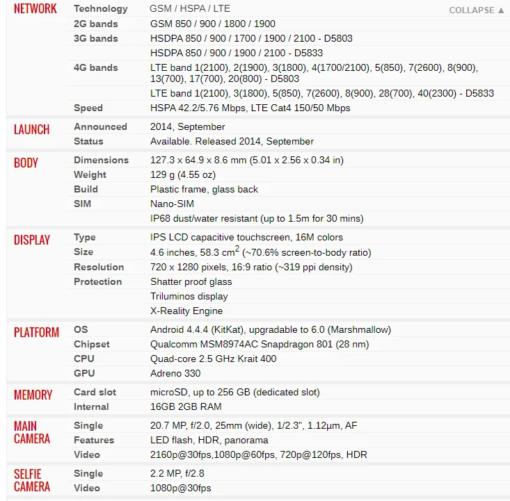 Разблокированный мобильный телефон sony Xperia Z3 Compact D5803 4G LTE 2 Гб ОЗУ 16 Гб ПЗУ 4,6 дюйма NFC